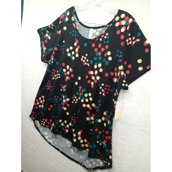 NWT LuLaRoe Tunic Top Plus Size 3XL Black with Colorful Dots Stretch Lightweight - Picture 9 of 16